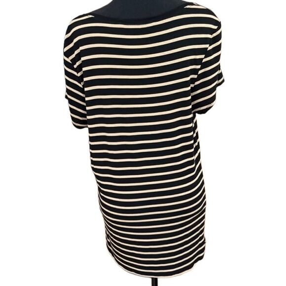 NWT MAX STUDIO black/tan striped scoop neck modal/spandex tee shirt , size XL. - Picture 2 of 6